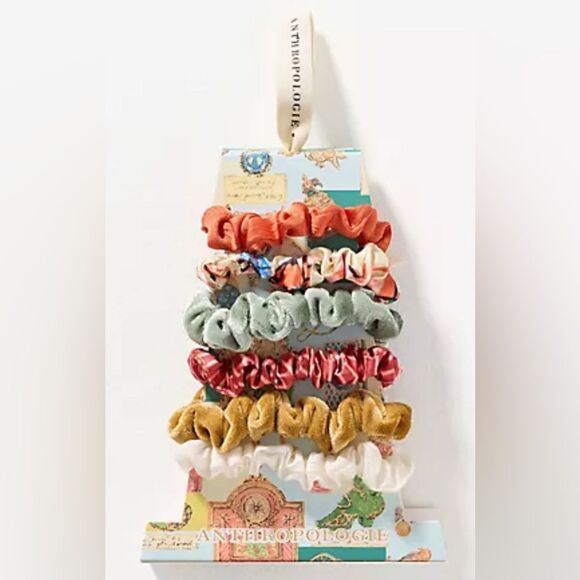 NWT Anthropologie Set of 6 Multicolored Velvet Scrunchie Hair Ties - Picture 1 of 5